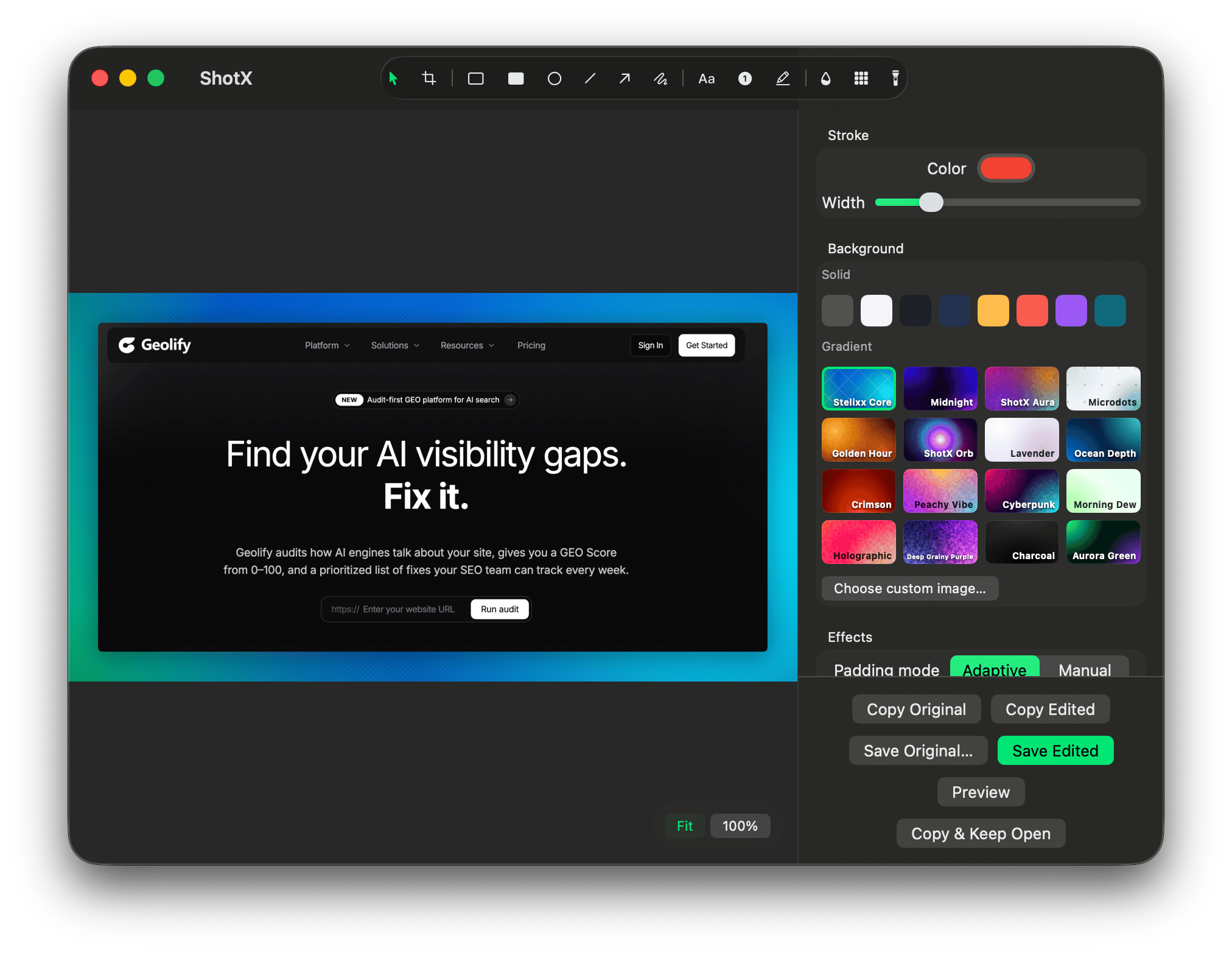ShotX Native Editor Window